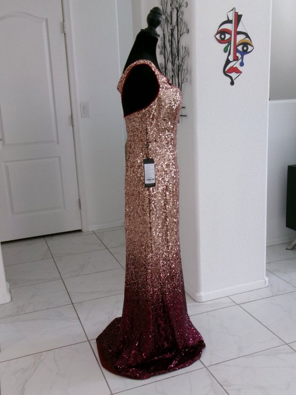 New Ever Pretty Sequin Mermaid Gown Formal Maxi Dress Gold Maroon Ombre M 6 8 10 - Picture 6 of 16